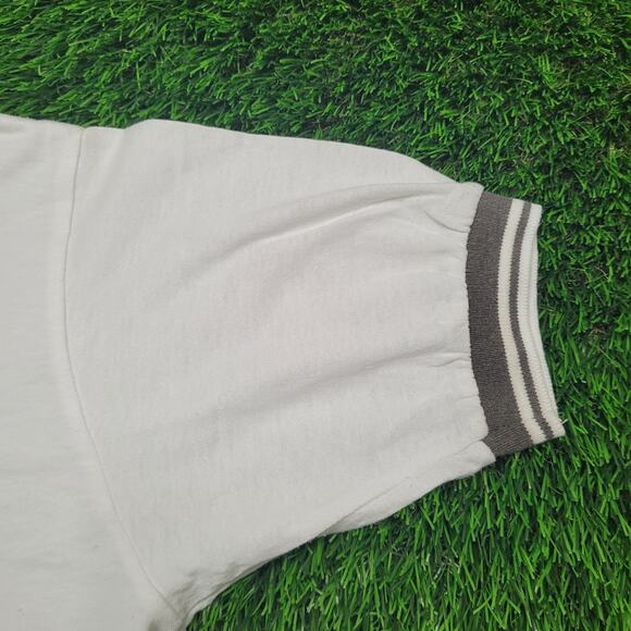 VTG 90s S'ADASS Donkey Pun Polo Shirt Mens Large White Grey Ringer Cuff - Picture 5 of 7